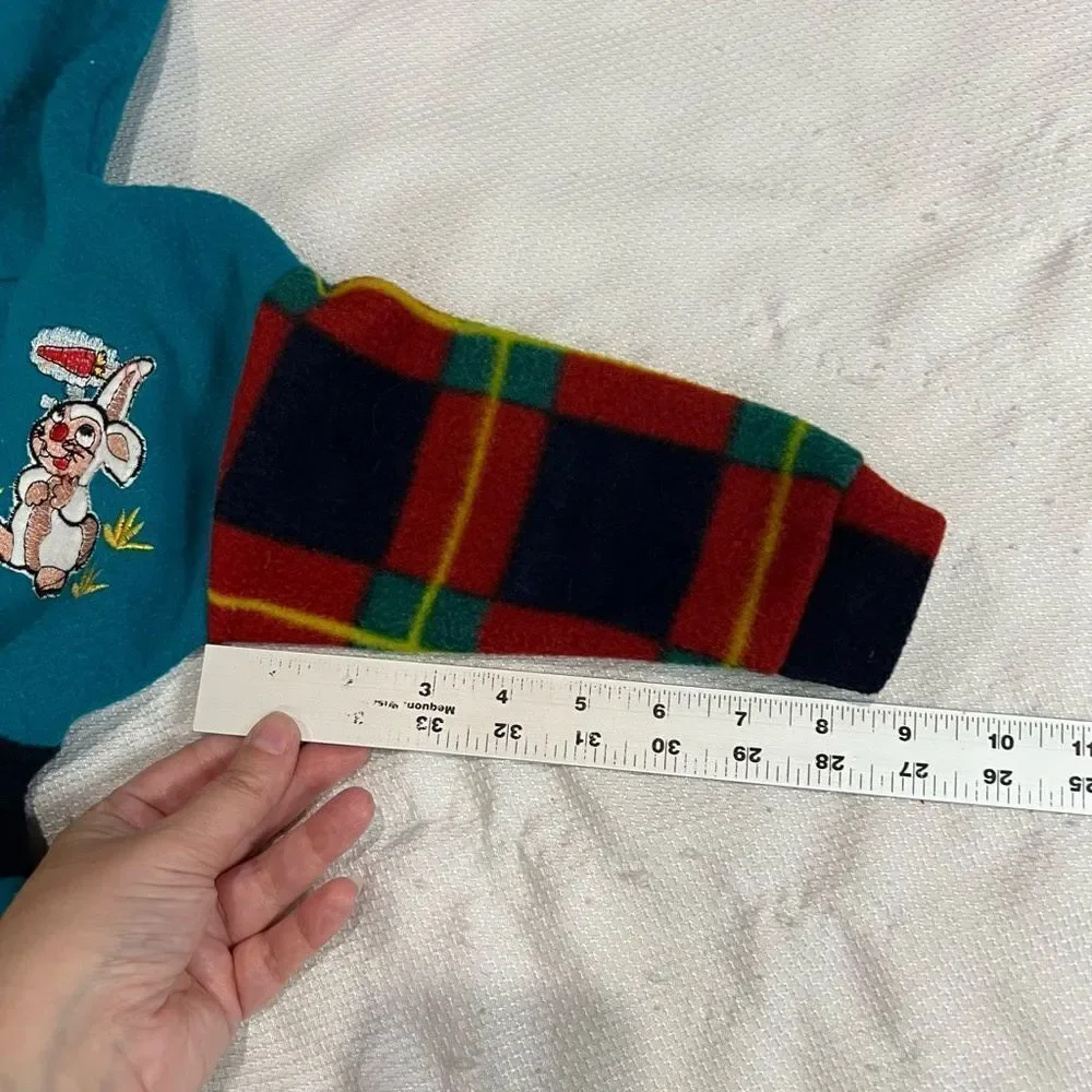 Vintage Bunny Rabbit Turquoise Red Plaid Fleece Jacket‎